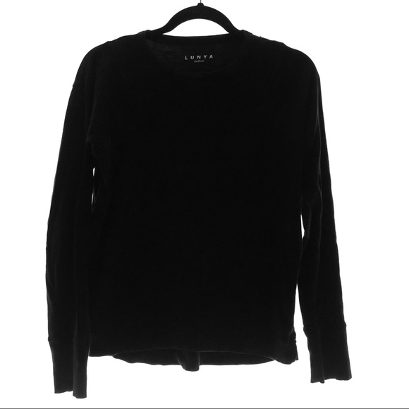 Lunya black crew neck sweater pop over size Medium Pima cotton comfy - Picture 1 of 10